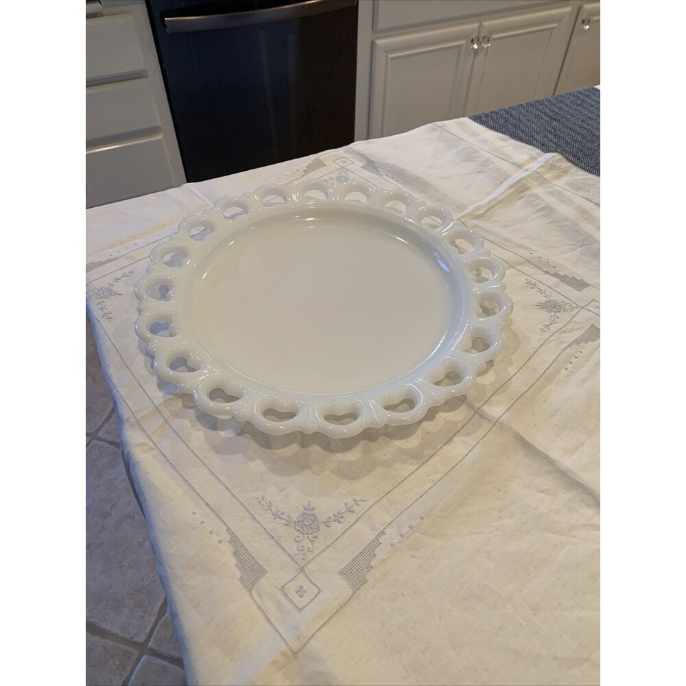 White Milk Glass, Vintage Cake Plate Or Salad Platter